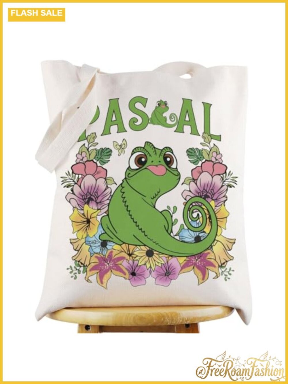 Canvas Tote Bag Chameleon Cartoon Shoulder Bag Large Waterproof